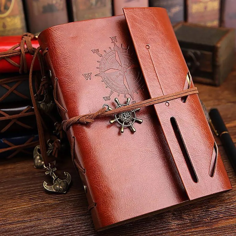 

Vintage Notebook Diary Notepad Pirate Anchors PU Leather Note Book Replaceable Stationery Traveler Journal for Gift