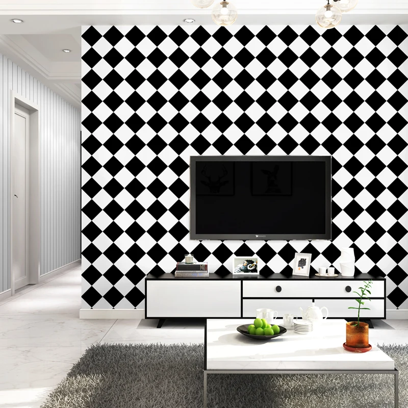 nordic minimalist black and white diamond pvc waterproof wallpaper living room bedroom abstract checkerboard wallpaper wallpapers aliexpress