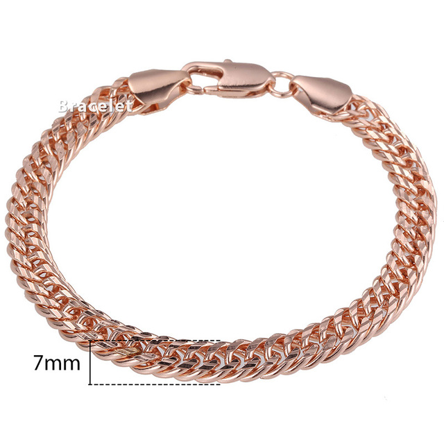 for Women Men 585 Rose Gold Copper Curb Cuban Snail Link Chain Bracelet On Hand Hot Party Jewelry Gifts 18cm-23cm GBB1