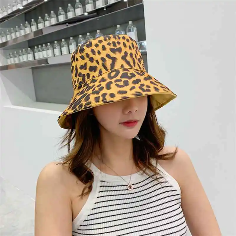 MYZOPER Новая мода Leopard Двусторонняя прилив женская шляпа повседневное Корейская версия козырек лето шляпа для рыбалки - Цвет: picture color