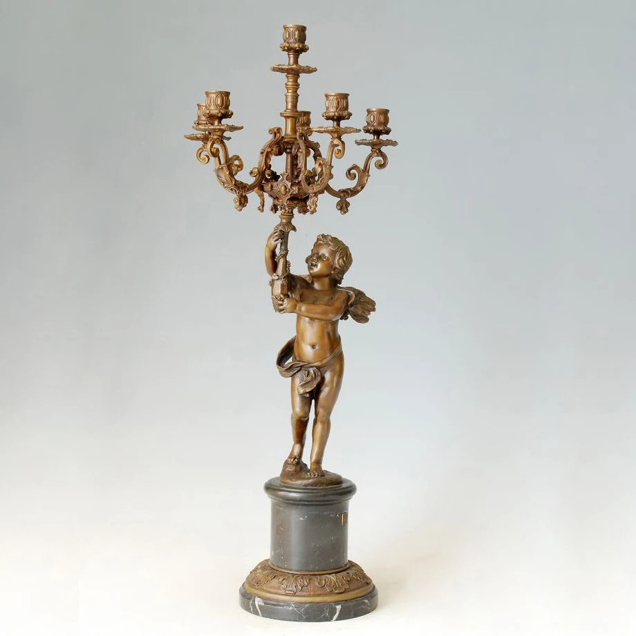 ATLIE Bronzes cherub statue Bronze golden Candle Holder Candlestick 5