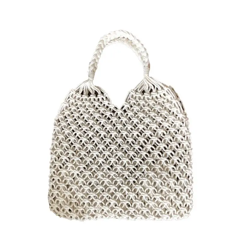 

Bohemian Outdoor Beach Straw Braided Bag Cotton Women Handbag Fishnet Hand Woven Outdoor Hollow Out Mesh Bag Storage Tote Bags