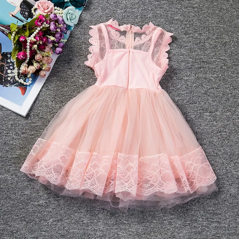 Розовые детские вечерние платья для маленьких девочек кружева принцесса платье для крещения детей свадебная одежда девушки тюль туту платье от 2 до 6 лет