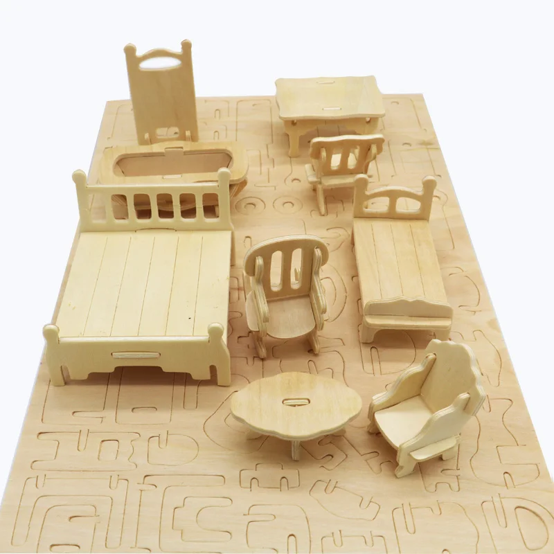 34 шт./компл. DIY мини детские развивающие кукольная мебель 3D дереву головоломки модель комплект игрушки ручной работы для детей Handworked подарок