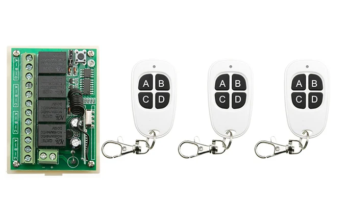 

DC12V 4CH 10A RF Wireless Remote Control Switch System teleswitch 3 transmitter & 1 receiver relay Receiver Smart Home Switch