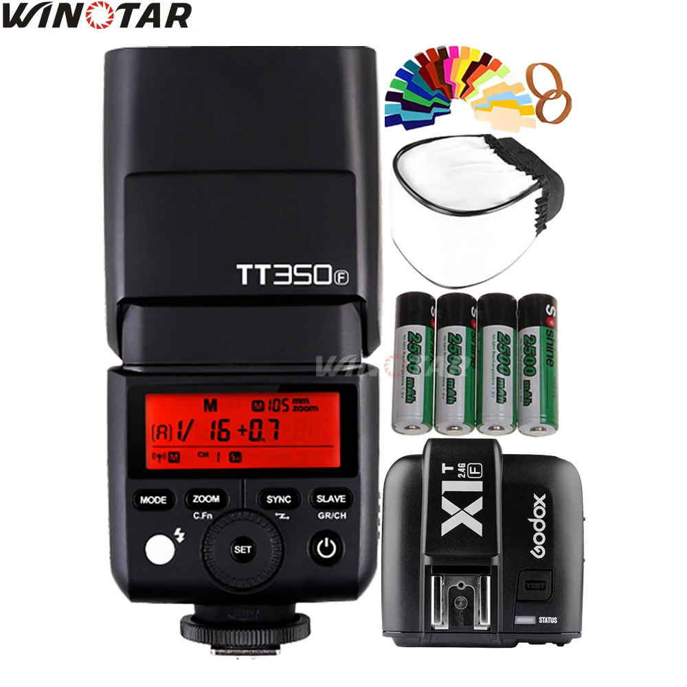 Godox TT350F TTL 2 4G 1/8000s мини вспышка + фотовспышка с триггером 4x2500 мАч аккумулятор для
