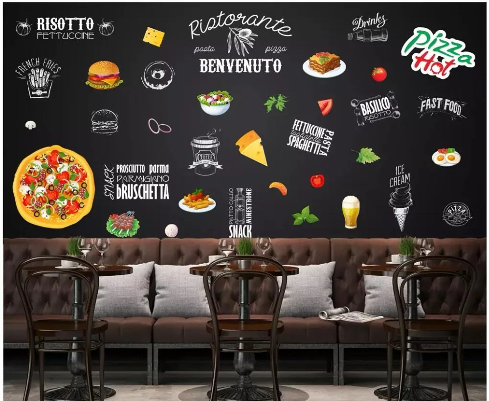 3d wallpaper custom photo Modern minimalist western restaurant pizza cuisine blackboard tooling decor wall muals paper | Обустройство