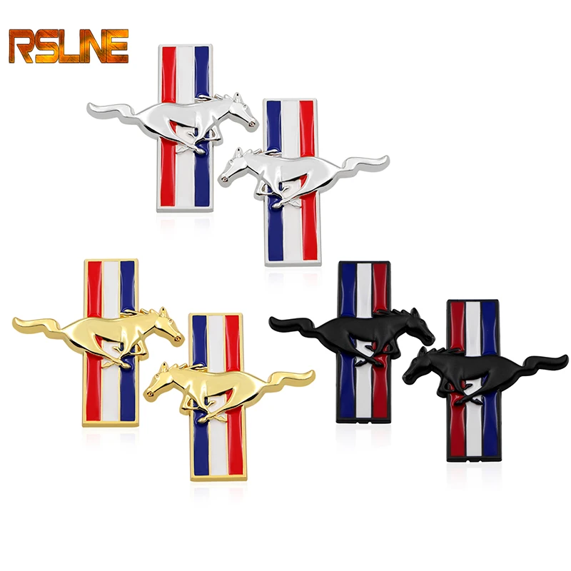 

2pcs 3D Small Metal Chrome Car Styling Running Horse Emblem Badge For Ford Mustang Shelby GT fender Decor Sticker car styling