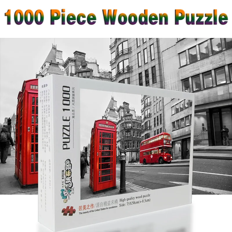 The London bus 520/1000/1500pcs Wooden puzzles for adult DIY wood