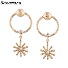New Trendy Alloy Round Hollow Long Sexy Drop Earrings Wedding Statement Dangle Earrings for Women Circle Dangle Jewlery Brincos