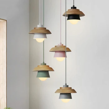 

Modern E27 LED Pendant Light ,Macaron Colorful Wood Iron Hanging Pendant Lamp Fixture for Living Room Bedroom Dinging Room Hotel