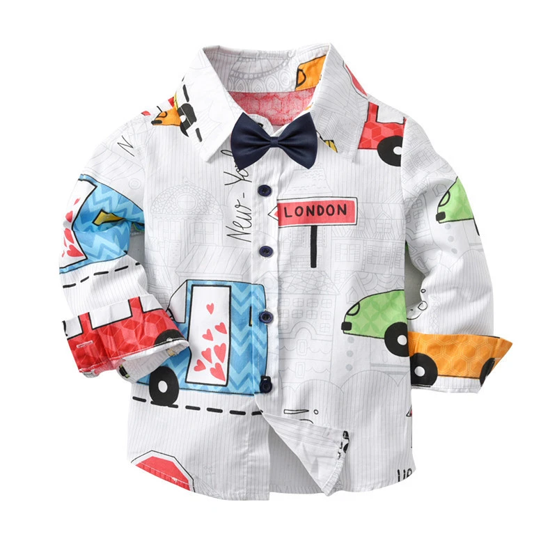 Cute long sleeves tops for kid cartoon car pattern baby boys shirt