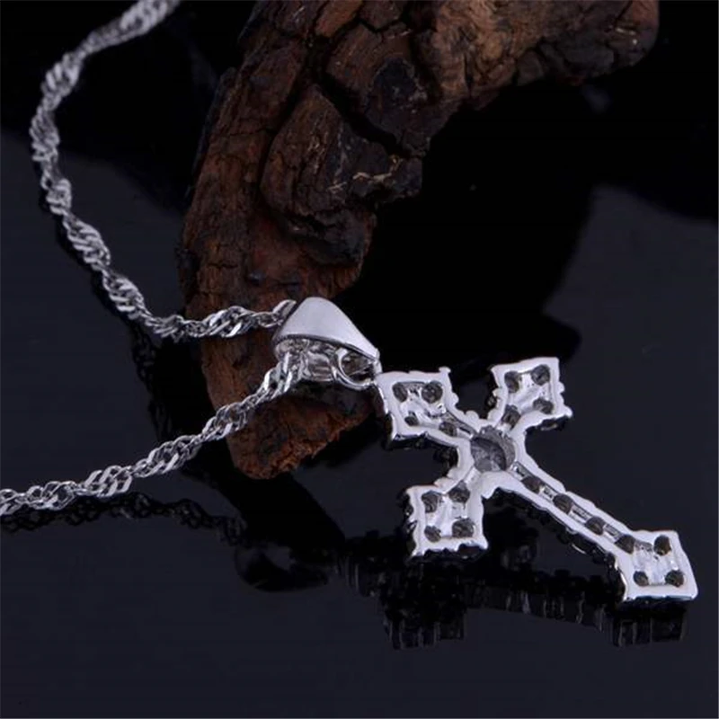 925 Серебряная подвеска-крестик со стразами ожерелье 18 дюймов цепи ожерелье для женщин колье модное ювелирное изделие Bijoux подарки
