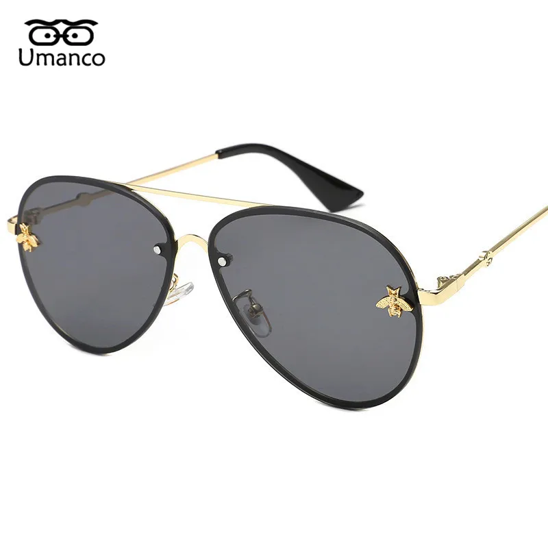Umanco, милые маленькие солнцезащитные очки в виде пчелы, для женщин и мужчин, Ретро стиль, модные металлические солнцезащитные очки в стиле ретро, золотые оттенки, черные/розовые/Серебряные очки, UV400 - Цвет линз: 01
