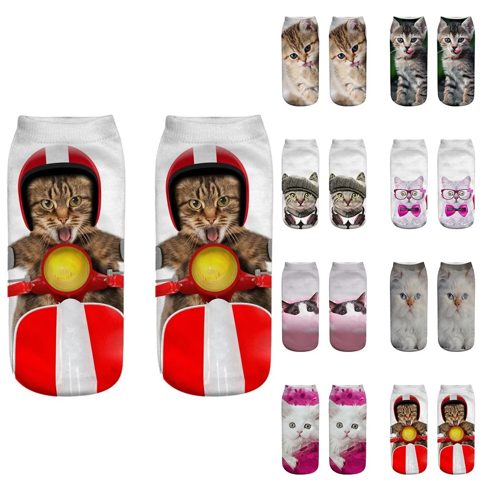 Женские носки, забавные носки с 3D принтом кота, повседневные милые рождественские носки унисекс, Короткие Носки с рисунком кота, Meias Femme