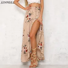 Boho длинная юбка с принтом Женская Сплит макси юбка с цветочным принтом Пляжная Юбка Женская шикарная винтажная летняя Тюлевая юбка