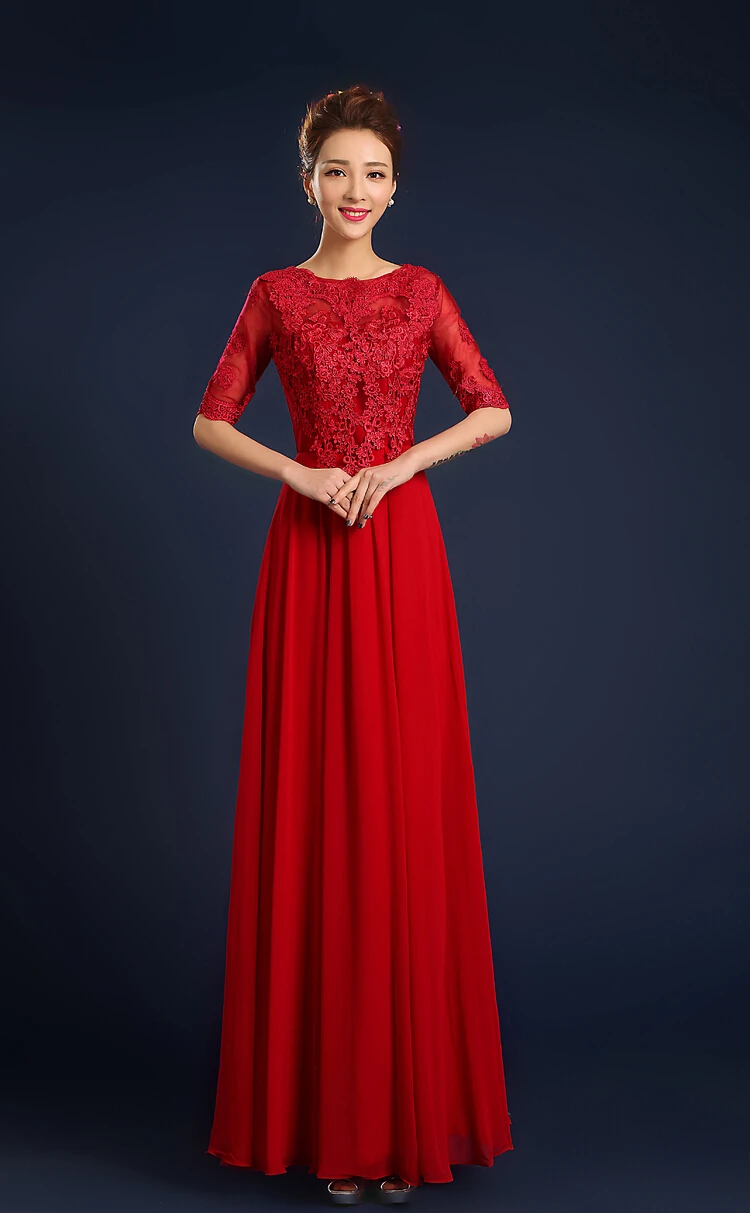 Длинные кружево и шифон принцесса вечернее платье для взрослых элегантный Иллюзия декольте Вечерние платья для невесты с рукавами 2019 W3580