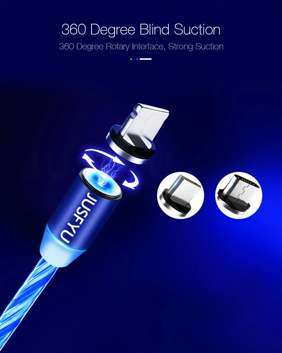 Магнитный usb-кабель со светящимся потоком для iPhone XS MAX XR 7 8, зарядное устройство Micro type C для быстрой зарядки, Магнитный зарядный USB-C type-C