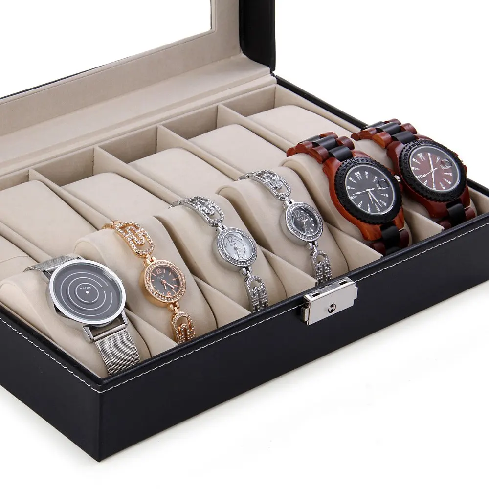 Elegant Watch Box Jewelry Storage Holder Organized 12 Grids PU Leather Display Box Watch Case Cajas Para Relojes
