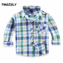 Блузка для маленьких мальчиков; рубашки наивысшего качества; хлопковая клетчатая рубашка; одежда; детская одежда из хлопка с длинными рукавами; однотонные Топы; пальто; блузка для мальчиков