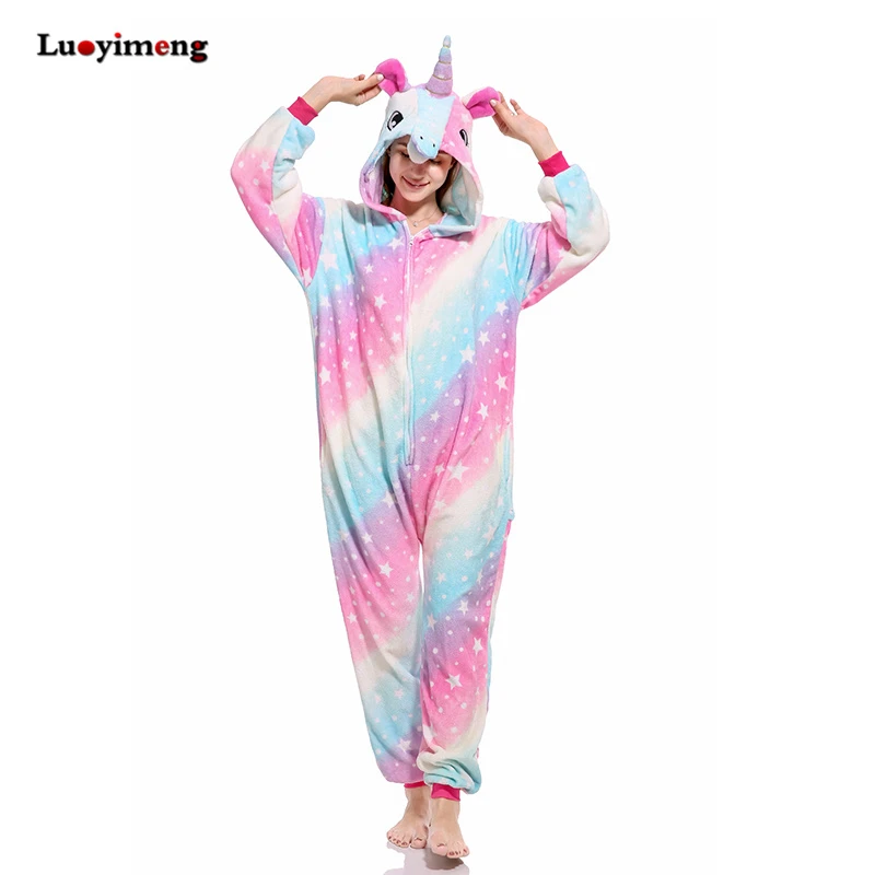 Women Hooded Animal Cartoon Pink Unicorn Pajamas