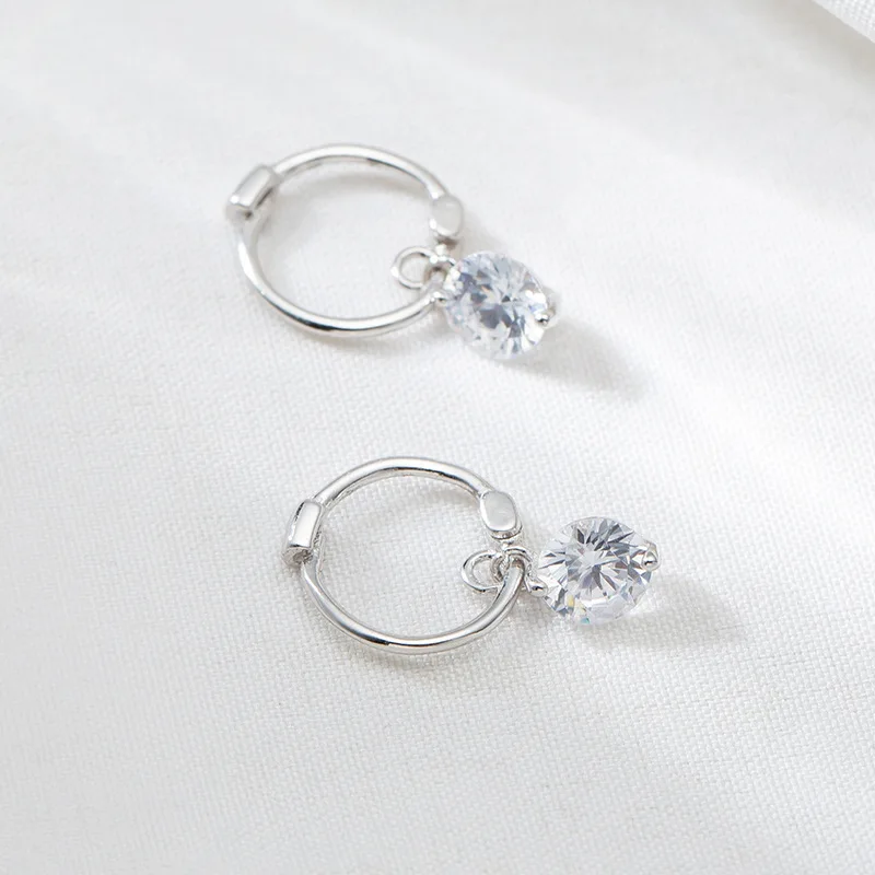 

925 Sterling Silver Small Circle Earrings Circular Water Drop Zircon Lovely All-match Ear Buckle Small Rar-Ring Female Z9359