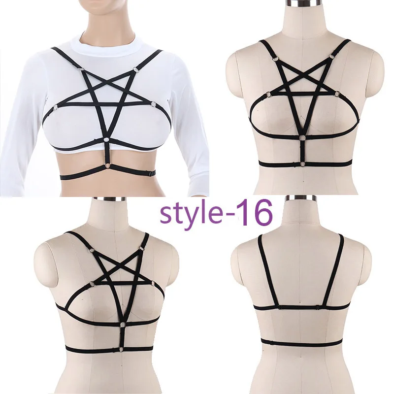 

Rave Wear Pentagram Bondage Body Harness Lingerie Goth Crop Tops Fetish Cage Bra Lingerie Harness Belt Star Harness Bra
