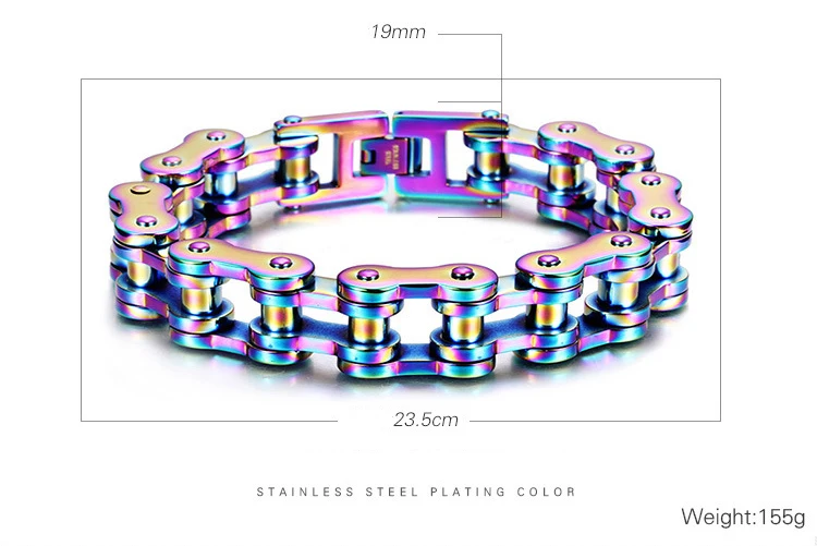 19 мм тяжелый панк-рок мужской Радужный Синий Велосипед Байкер Мотоцикл браслет цепочка Ювелирные изделия титановая сталь браслет с фигуркой велосипеда браслет для мальчиков