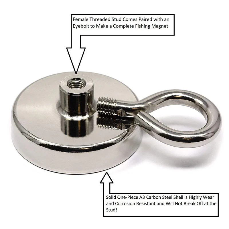 Round Neodymium Strong Powerful Magnet Hook Salvage Fishing Magnet Solid Traction Force Screw Hole Outdoor Camping Fishing Tool 