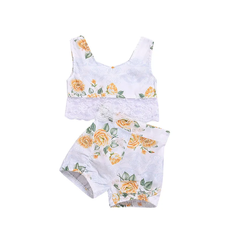 

Newborn Kids Baby Girls Sleeveless Floral Print Lace Vest Tops + Short Pants Two Pieces Cute Soft Set Roupa Menina 35AP12
