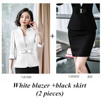 White coat and Skirt Dushicolorful офисная одежда весна лето женские юбочные костюмы egelant Дамская официальная одежда комплект из двух частей с юбкой Униформа черный - Цвет: White coat and Skirt