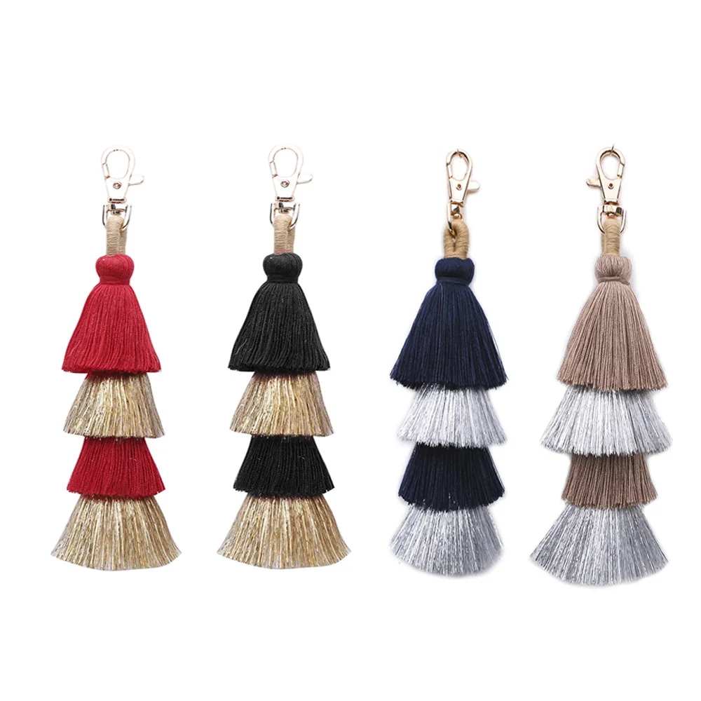 

2019 new 1pc bohemian style keychain two-color big tassel keychain multi-layer female bag jewelry fashion keychain jewelry