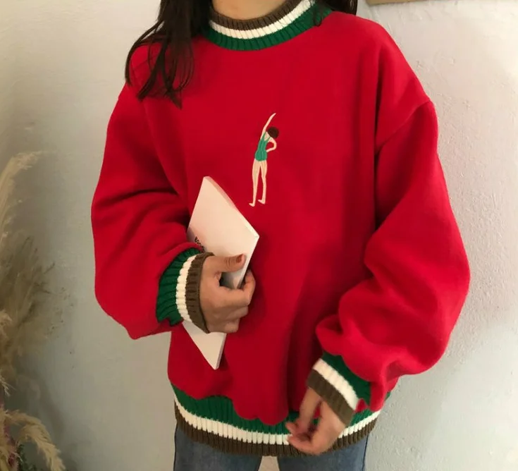 Mr.nut autumn and winter new Korean version of the color matching embroidery small thick loose hooded hoodie women Mr.nut autumn and winter new Korean version of the color matching embroidery small thick loose hooded hoodie women