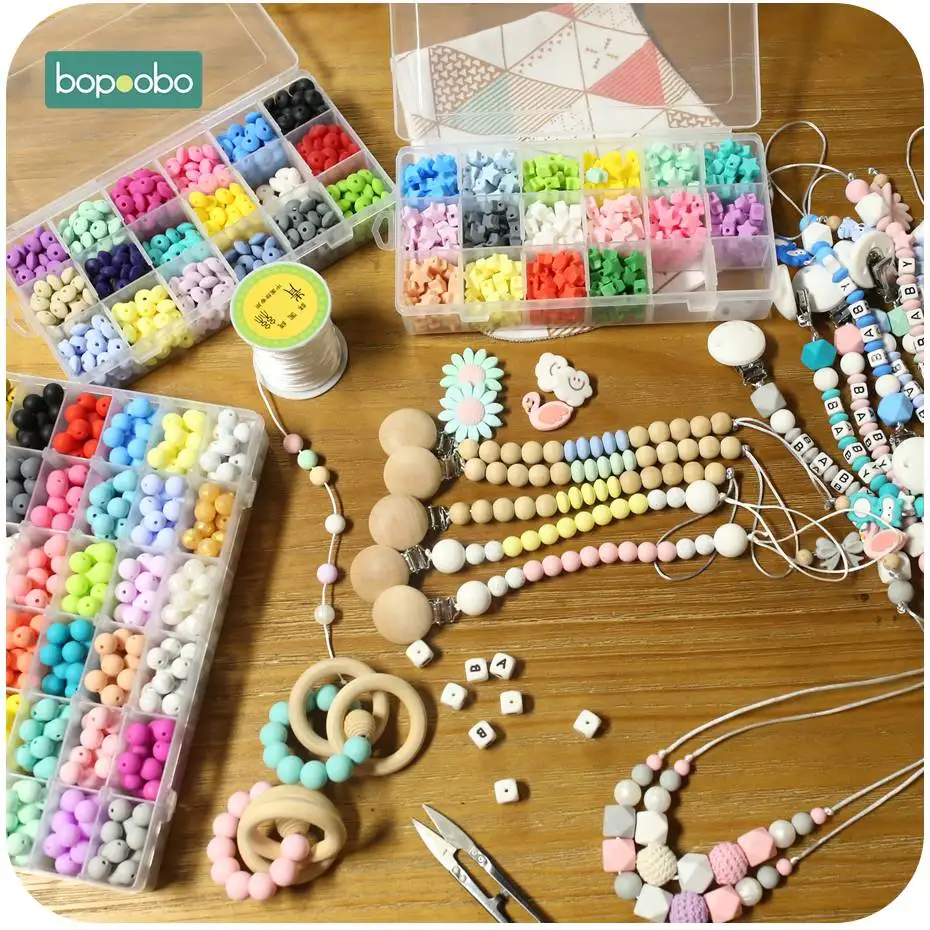 Bopoobo 12mm Silicone Beads 9mm 30pc Beads Food Grade Baby Teething Beads DIY Nursing Bracelet Silicone Tiny Rod Baby Teether