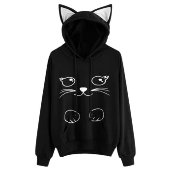 

2018 Fashion Explosions Loose Printing Lovely Cat Ear Hoodies Sweatshirts Casual Long Sleeve Hooded Pullover Tops