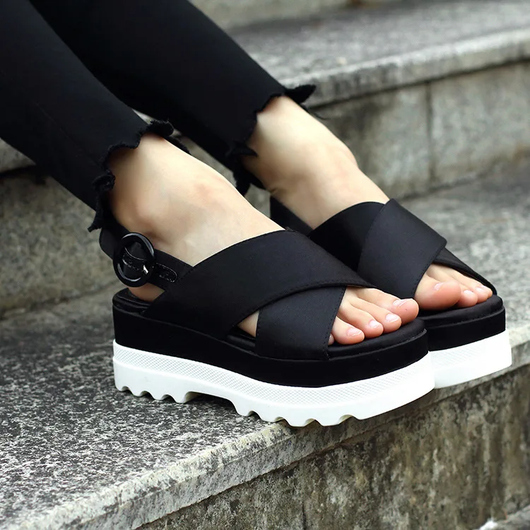 

Women's Sandals Wedges Platform 5.5cm High Heels Silk Bandage Woman Sandals Peep Toe Womans Summer Shoes Gladiator 2017