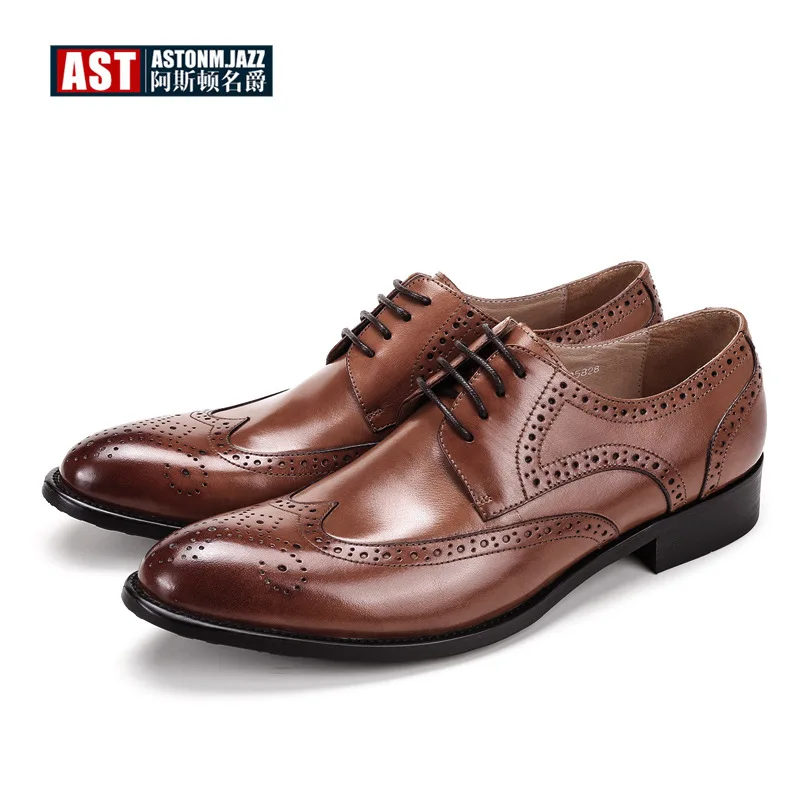 

Retro Mens Genuine Leather Pointed Toe Carved Oxfords Man Brogue Shoes Lace Up Formal Dress Wedding Shoes