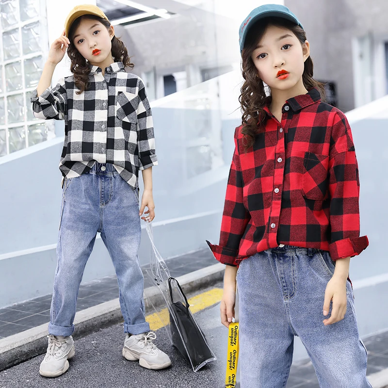 Camisa para niñas niños ropa 2019 Blusa de manga larga a cuadros estilo coreano adolescentes moda blusa Fille 5 6 7 8 9 10 11 12 13|Blusas y camisas| - AliExpress