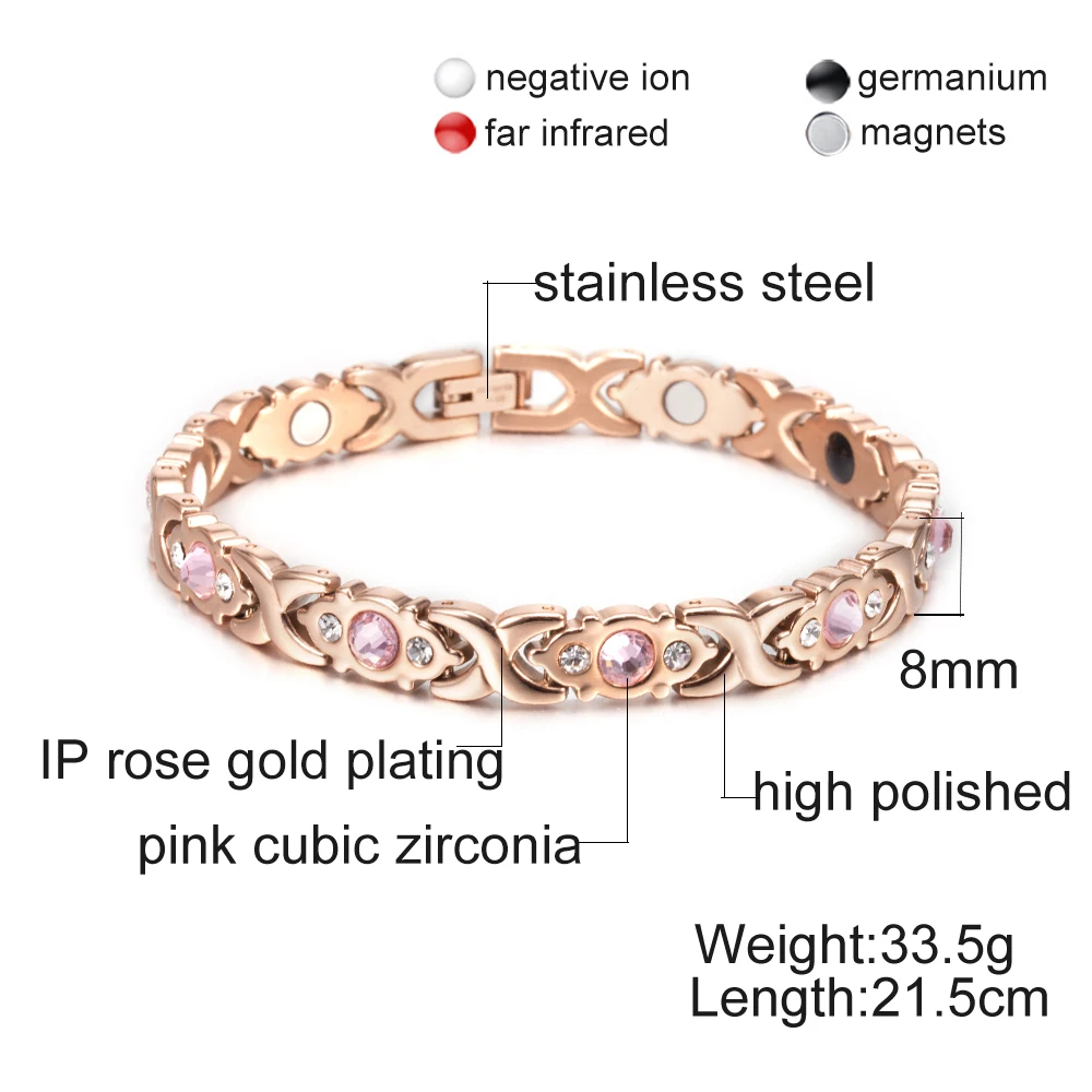 Магнитные браслеты Vinterly Energy для женщин, браслет из розового золота, женские браслеты из нержавеющей стали