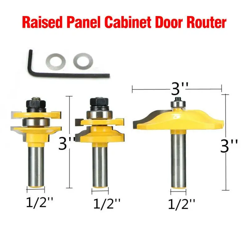 

3xRouter Bit Milling Cutter Raised Panel Cabinet Door Router Bit Set 1/2'' Shank Woodworking Milling Cutter New Arrival