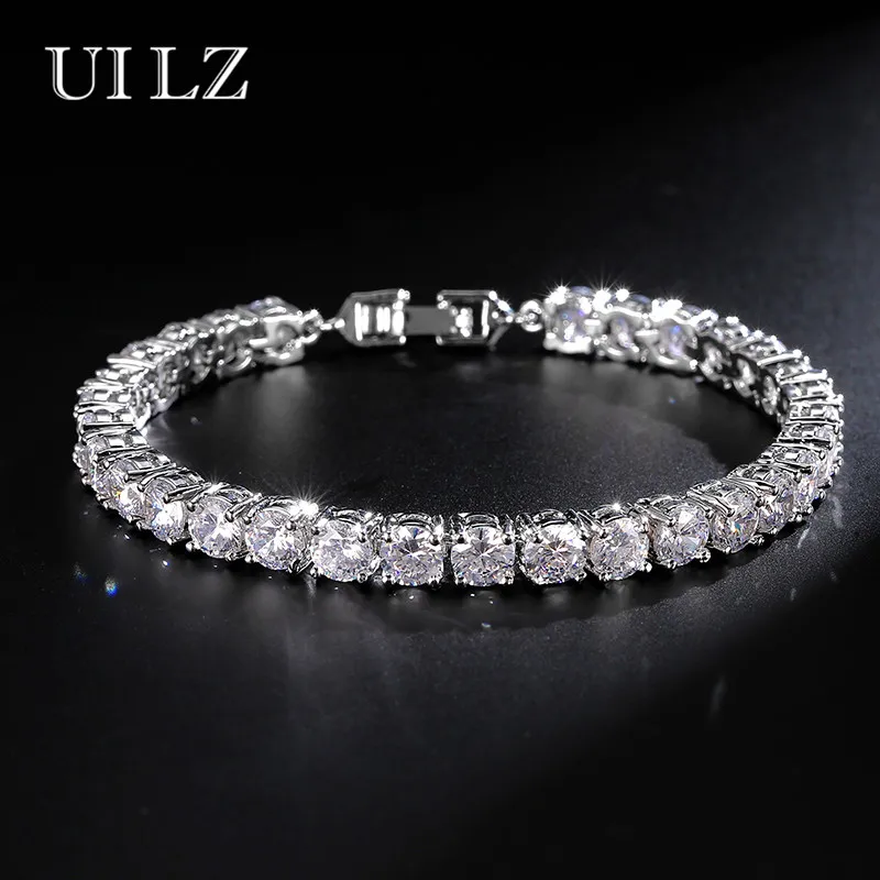 UILZ الزركون روما العروس الزفاف سوار و أساور الهيب هوب مجوهرات قطع 5.0 مللي متر تشيكوسلوفاكيا أساور التنس للنساء/ الرجال حزب JMBP051