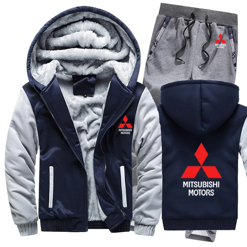 Hoodies Men Mitsubishi Car Logo Mens Hoodies Suit Winter Thicken Warm Fleece cotton Zipper Tracksuit Mens Jacket+Pants 2Pcs Sets - Цвет: 806