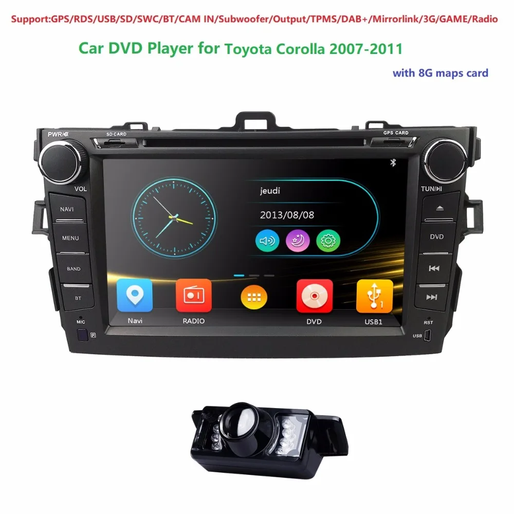 

8'' For Toyota Corolla 2007-2011 Car Stereo DVD Player GPS Nav Bluetooth Car Mulitmedia Navigation Steering Wheel DAB+TPMS BT SD