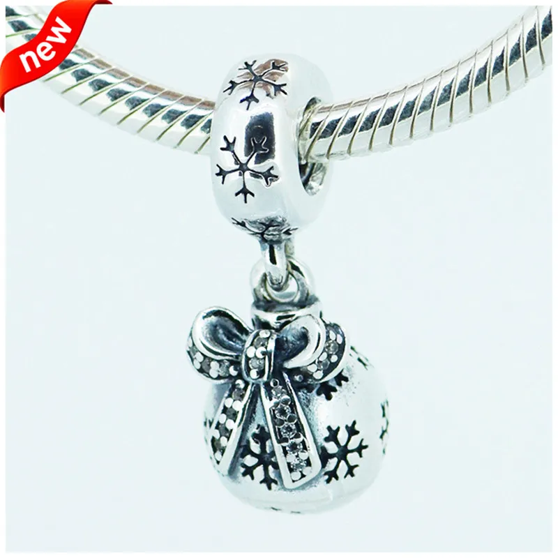 

Christmas Ornament Charm 100% 925 Sterling Silver Clear Cz & Enamel Pendant Fit Bracelets & Necklaces DIY Fine Jewelry PF0100