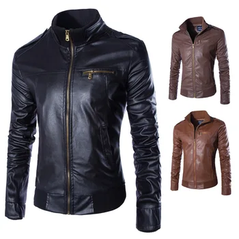 

2019 Spring Autumn New style brand hot selling men's slim fit moto biker leather coat Fashion style PU leather jackets