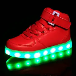 С подсветкой Детские Спортивная обувь Новинка 2017 года бренд высокого верха USB Перезаряжаемые Обувь для мальчиков спортивные Обувь для