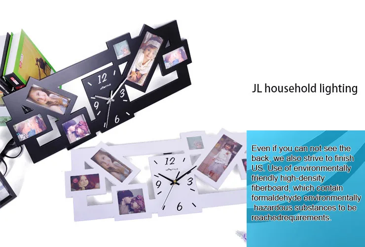 New Black Multi Picture Photo Frame Wall Clock 11