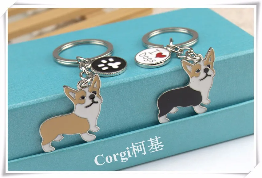 Metal PET Key Chain welsh Corgi Dogs Key Ring Bag charm Wholesale Lovely Keychain Car Keyring gift Women Jewelry Drop shipping 17