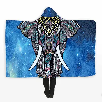 

Lannidaa Blue India Elephant Hooded Blanket Bohemian Coral Fleece Hoodie Blanket Soft On Sofa Bed Wrapped Shawls Throw Blankets