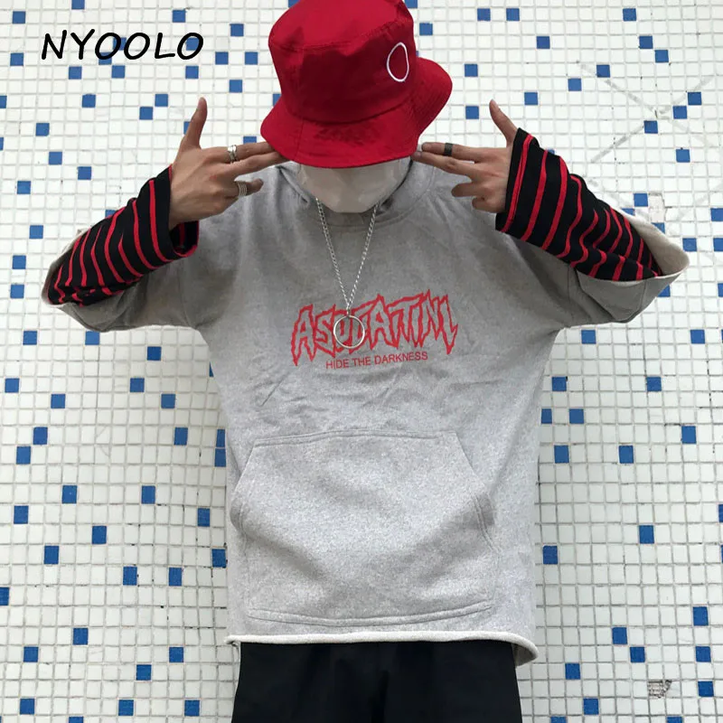 NYOOLO Harajuku letters Print patchwork fake two pieces
